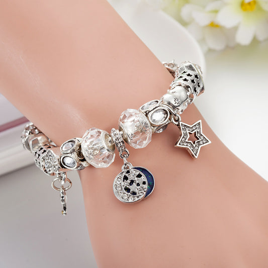 Women's Fashion Alloy Star Charm Beaded Bracelet With Diamonds